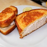Grilled tuna melt cut in half